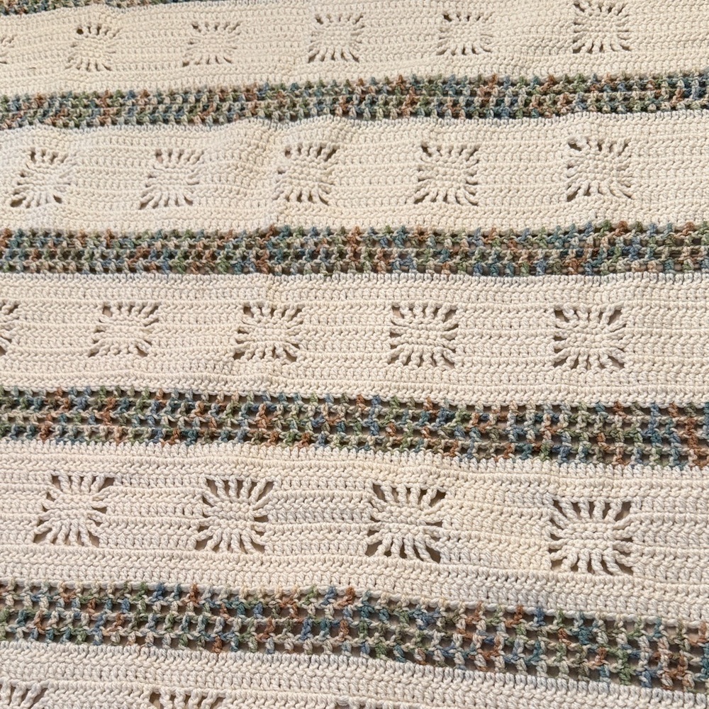 Handcrafted Cream and Multicolor Crochet Throw Blanket